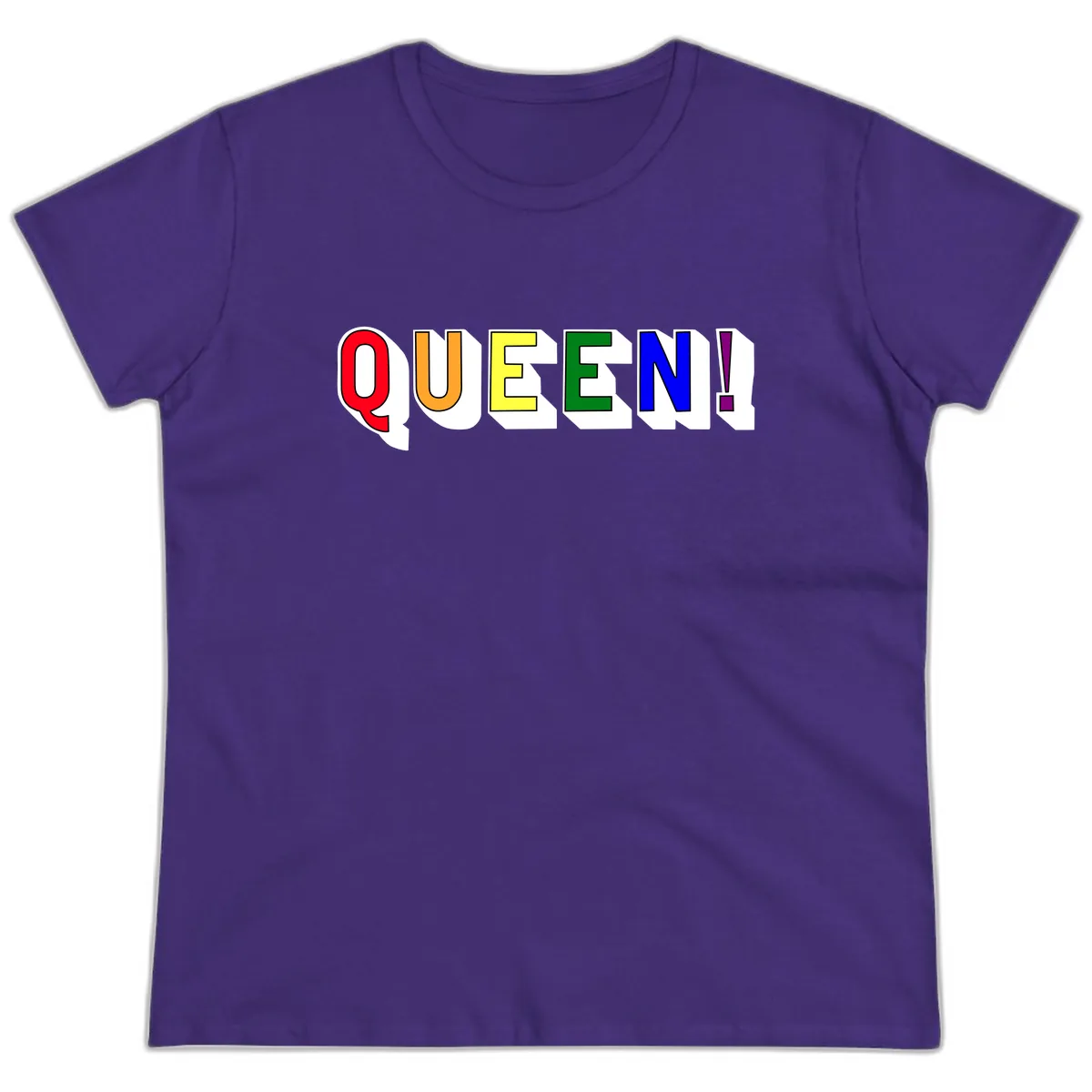 Queen Exclamation Pride Rainbow Ladies Tee in Purple