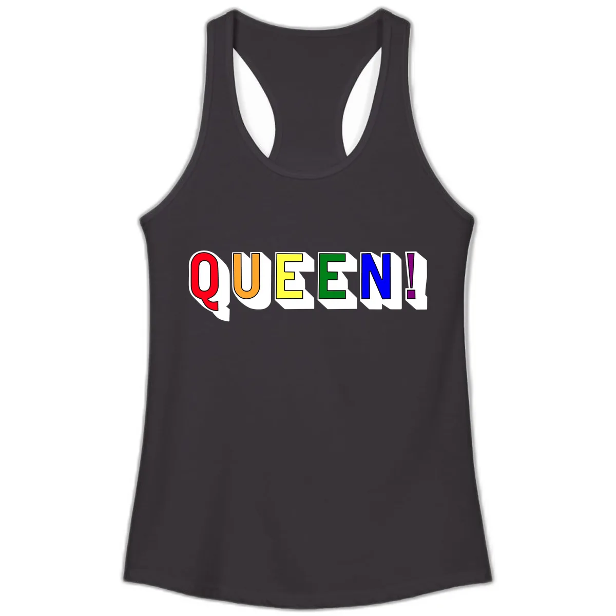 Queen Exclamation Pride Rainbow Ladies Tank in Black