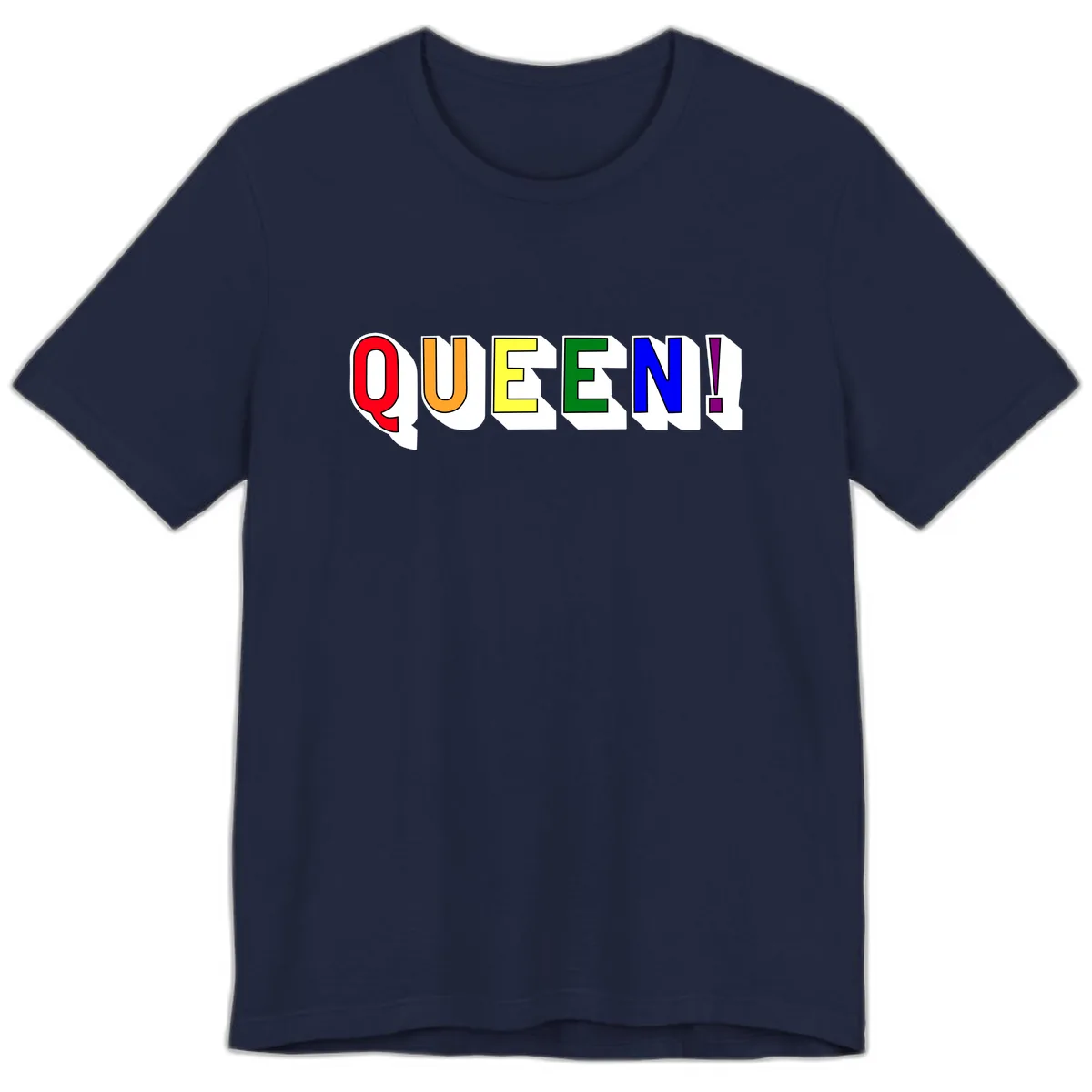 Queen Exclamation Pride Rainbow Premium T-Shirt in Navy