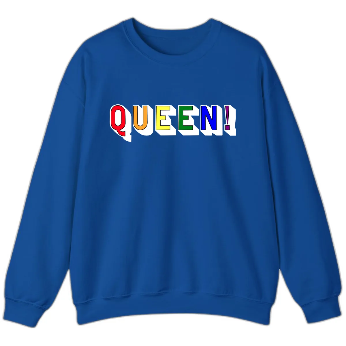 Queen Exclamation Pride Rainbow Sweatshirt in Royal
