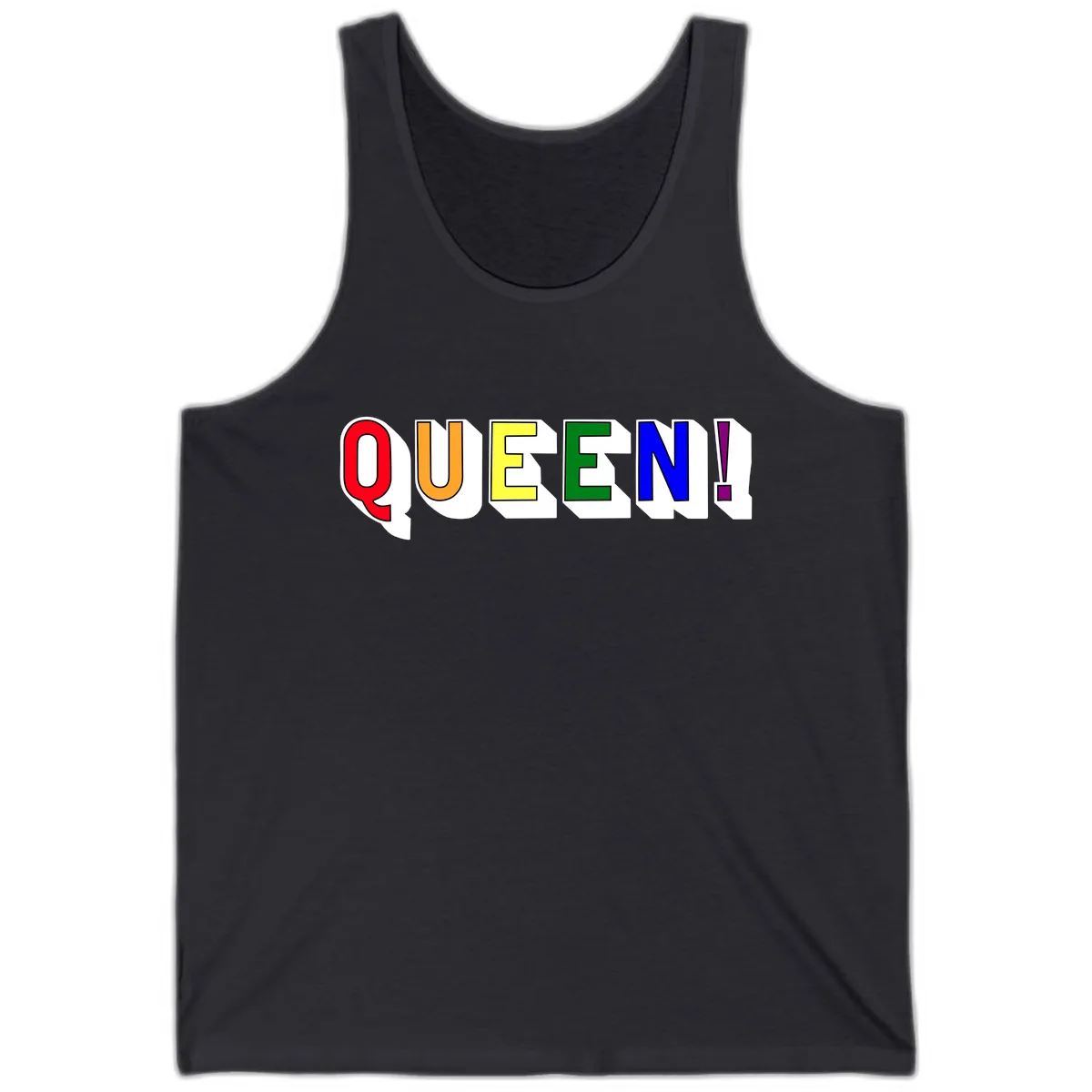 Queen Exclamation Pride Rainbow Tank in Dark Grey