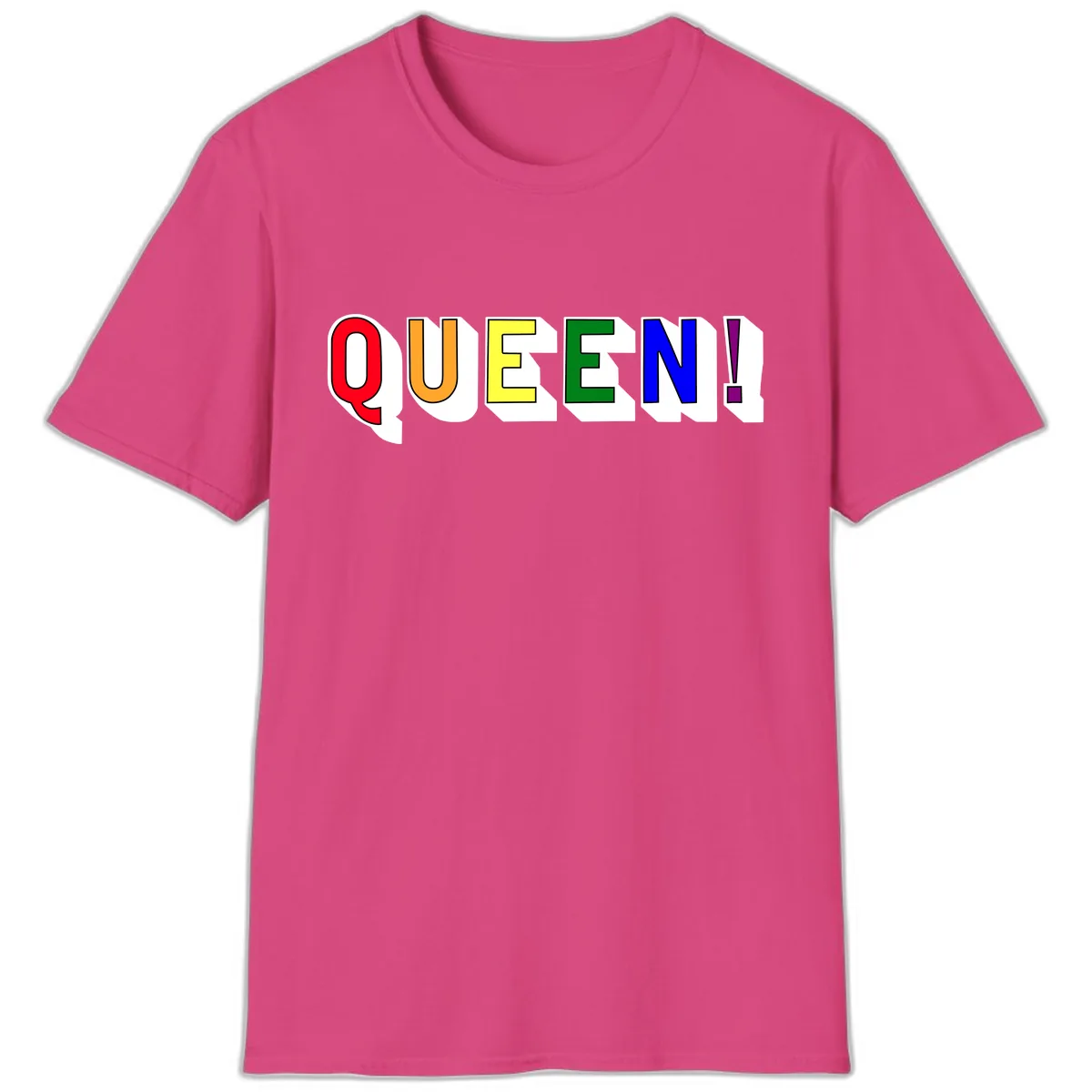 Queen Exclamation Pride Rainbow T-Shirt in Heliconia