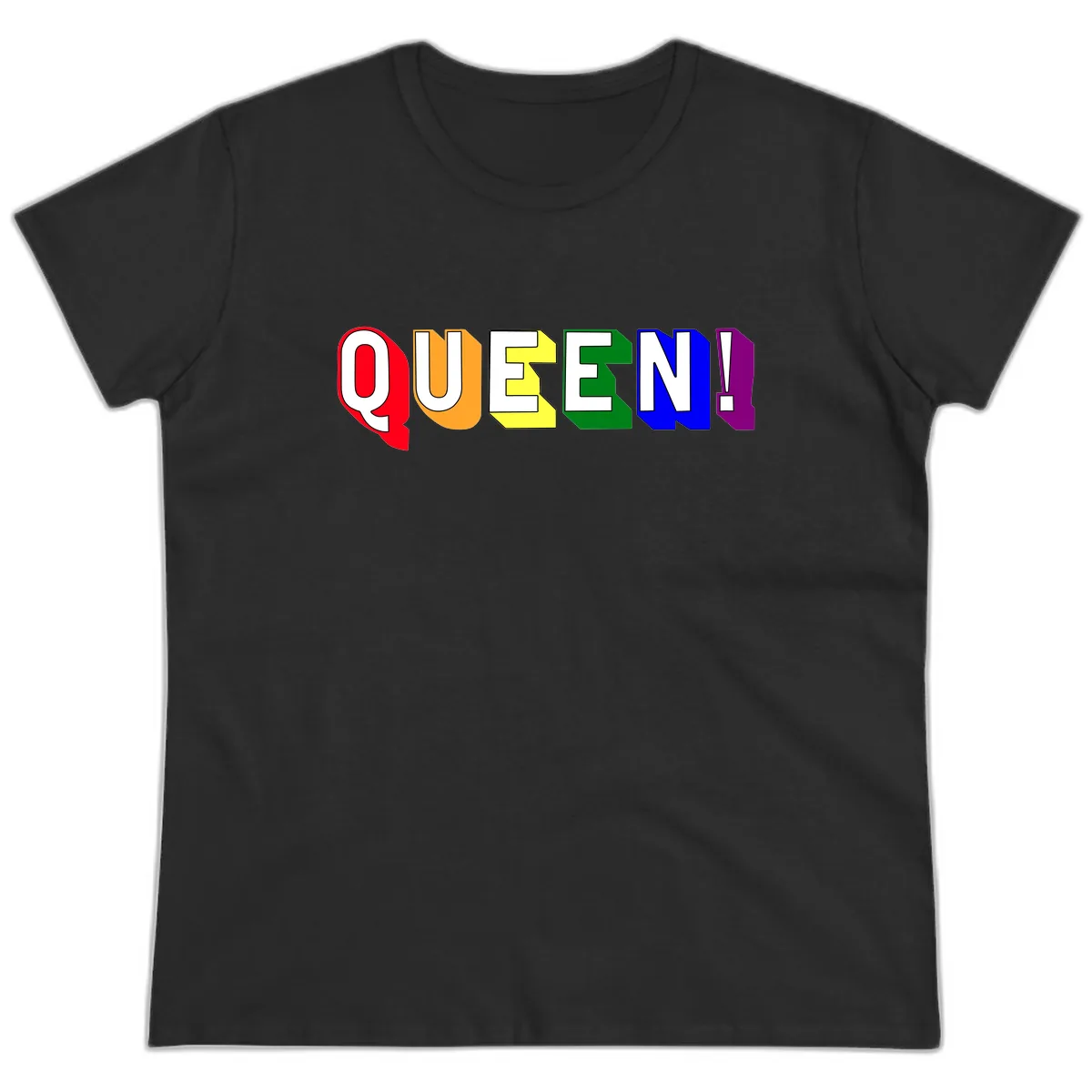 Queen Exclamation Pride Design Ladies Tee in Black