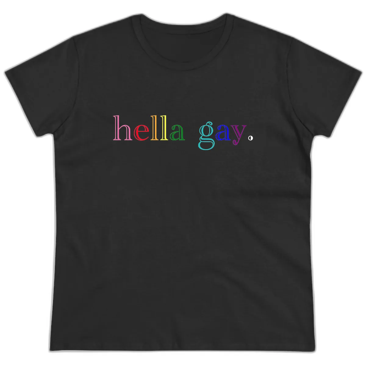 Hello Gay Pride Rainbow Text Design Ladies Tee in Black
