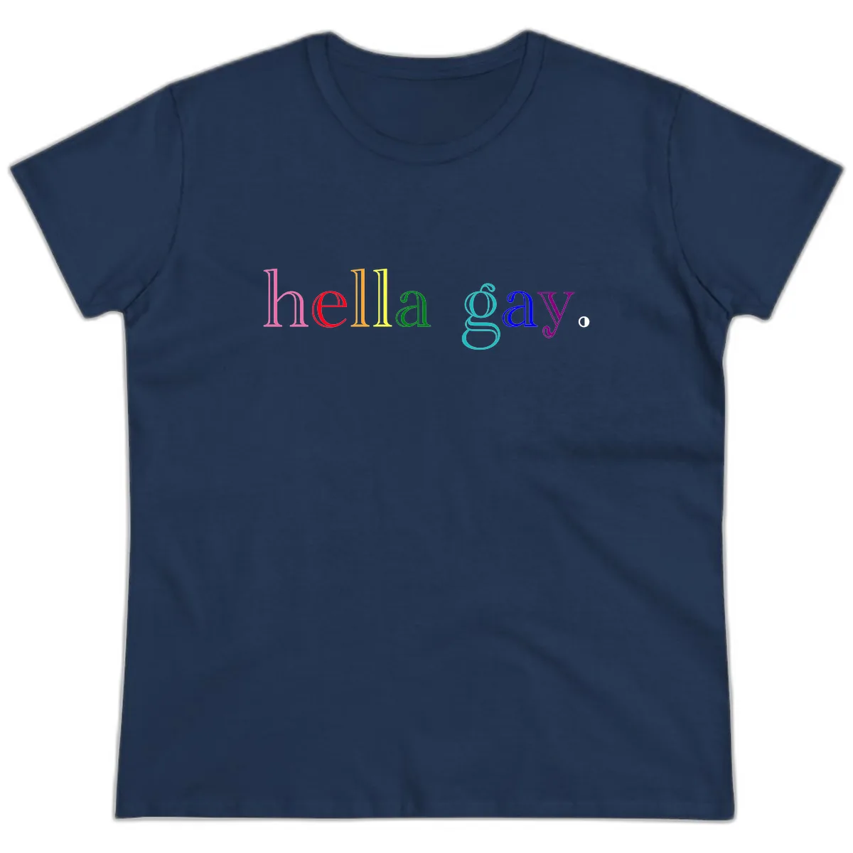 Hello Gay Pride Rainbow Text Design Ladies Tee in Navy