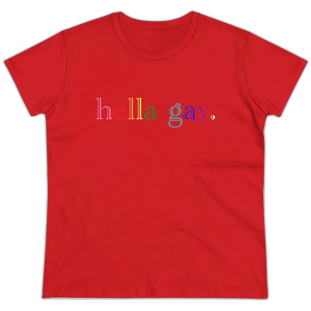 Hello Gay Pride Rainbow Text Design Ladies Tee in Red