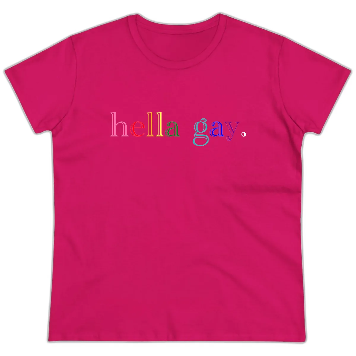 Hello Gay Pride Rainbow Text Design Ladies Tee in Heliconia