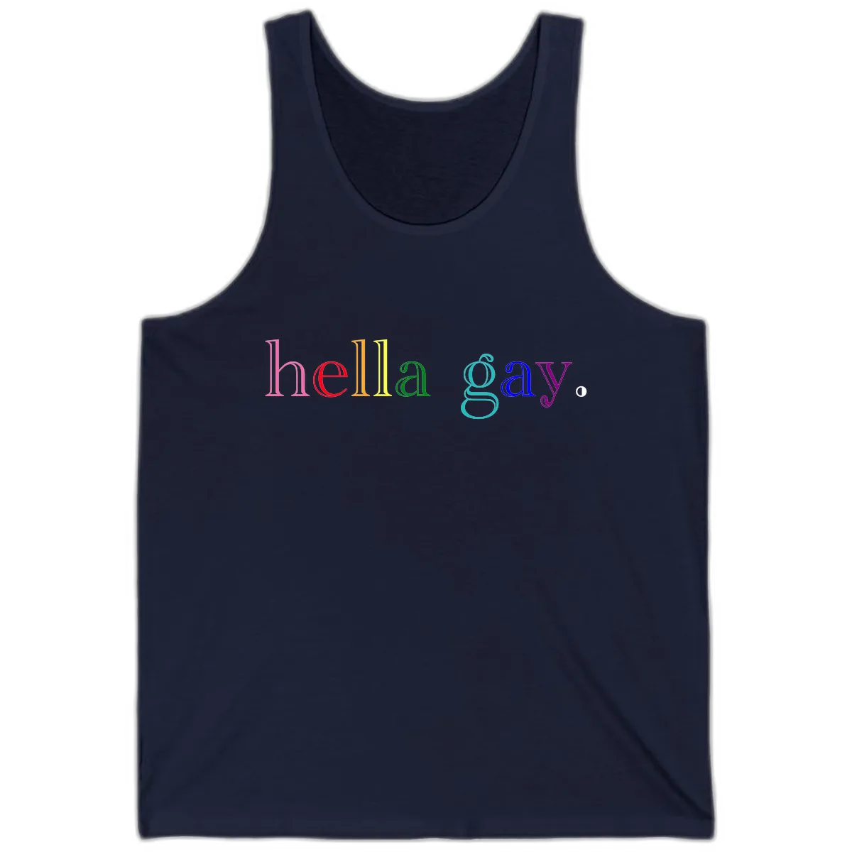 Hello Gay Pride Rainbow Text Design Tank in Navy