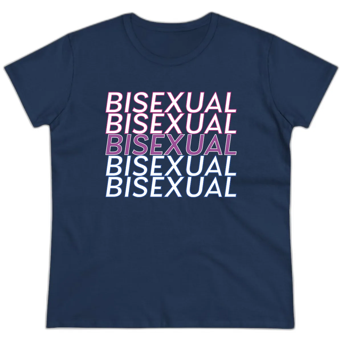 Bisexual Pride Stacked Text Ladies Tee in Navy