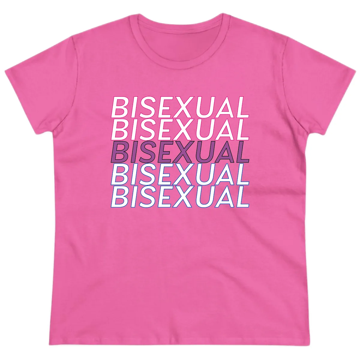 Bisexual Pride Stacked Text Ladies Tee in Azalea