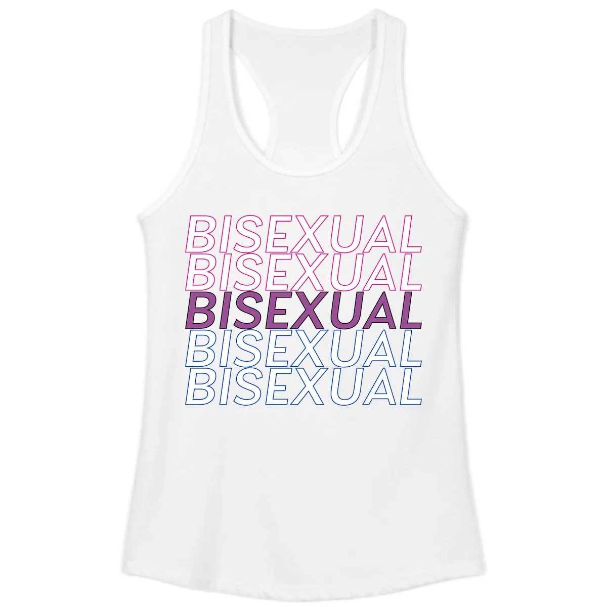 Bisexual Pride Stacked Text Ladies Tank in White