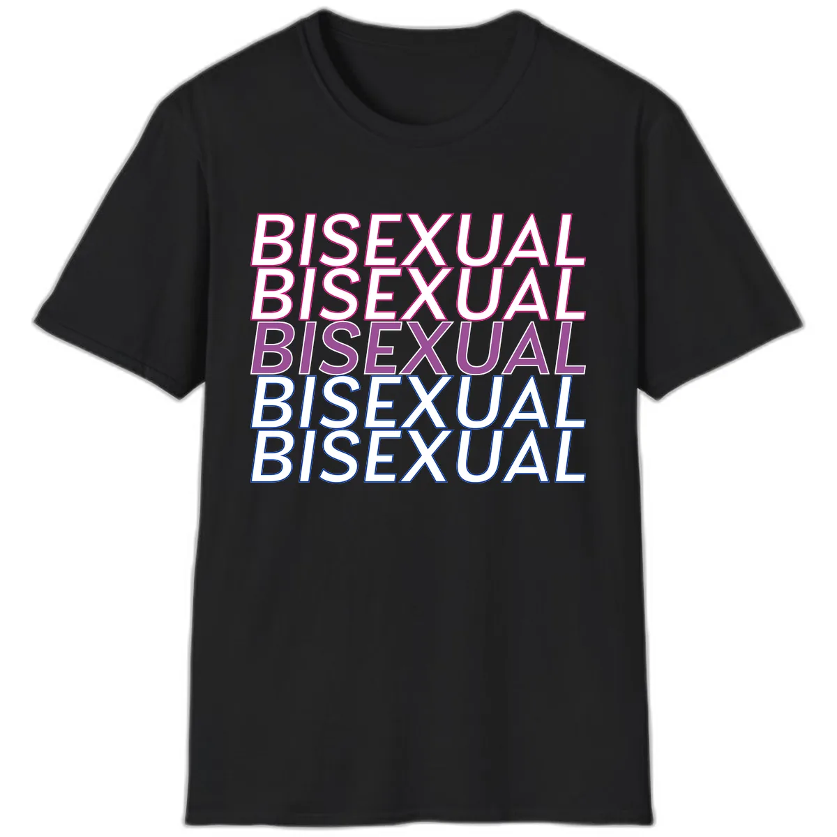 Bisexual Pride Stacked Text T-Shirt in Black