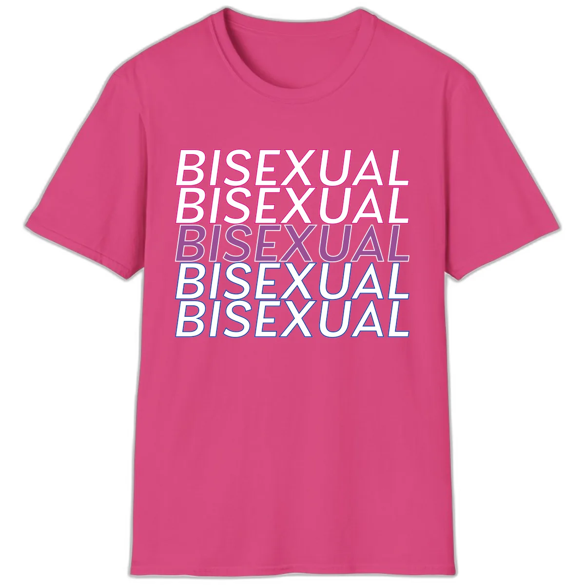 Bisexual Pride Stacked Text T-Shirt in Heliconia