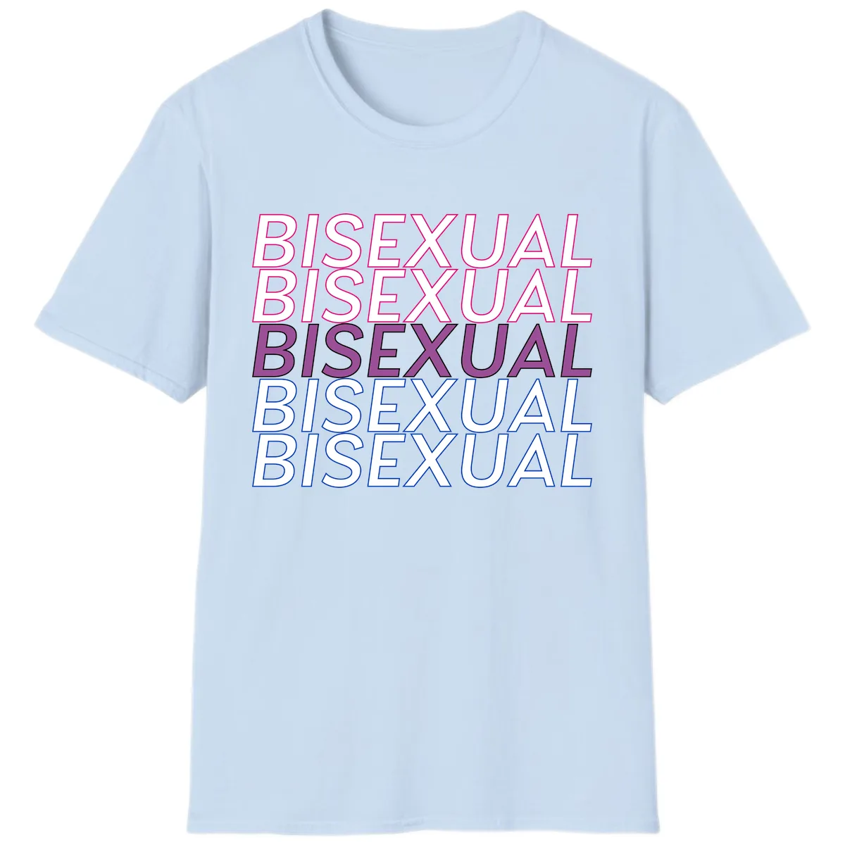Bisexual Pride Stacked Text T-Shirt in Light Blue
