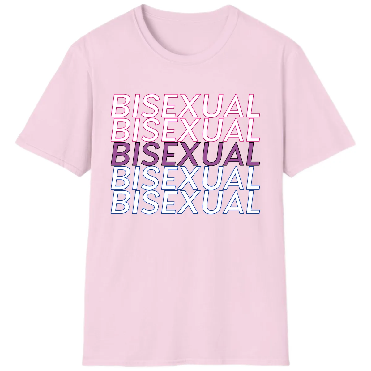 Bisexual Pride Stacked Text T-Shirt in Light Pink