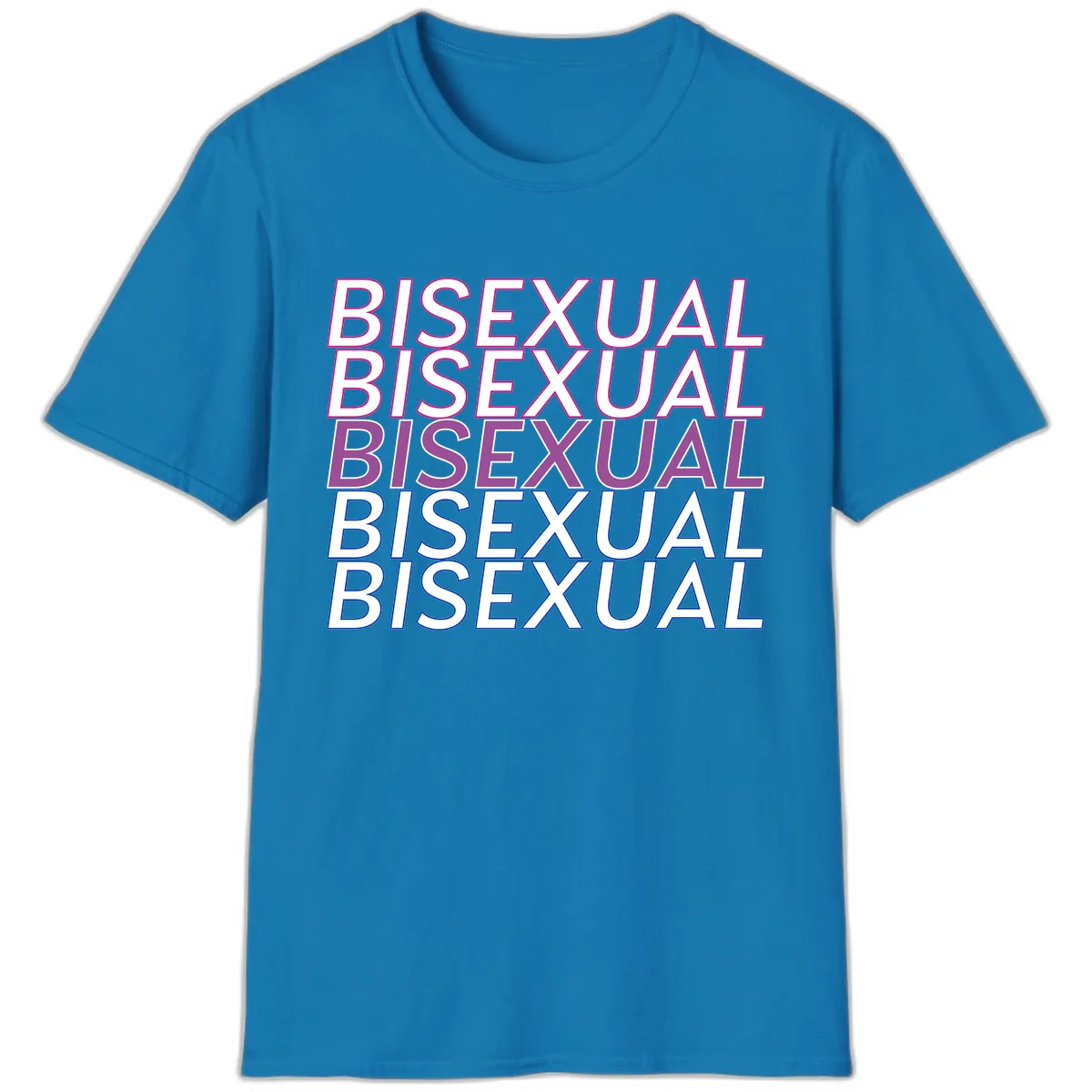 Bisexual Pride Stacked Text T-Shirt in Sapphire