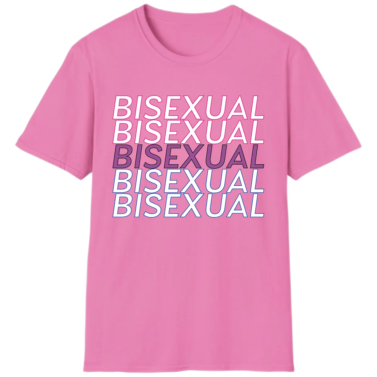 Bisexual Pride Stacked Text T-Shirt in Azalea