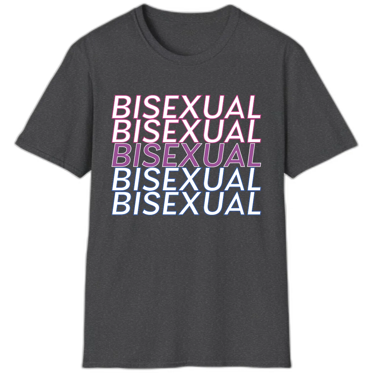 Bisexual Pride Stacked Text T-Shirt in Dark Heather