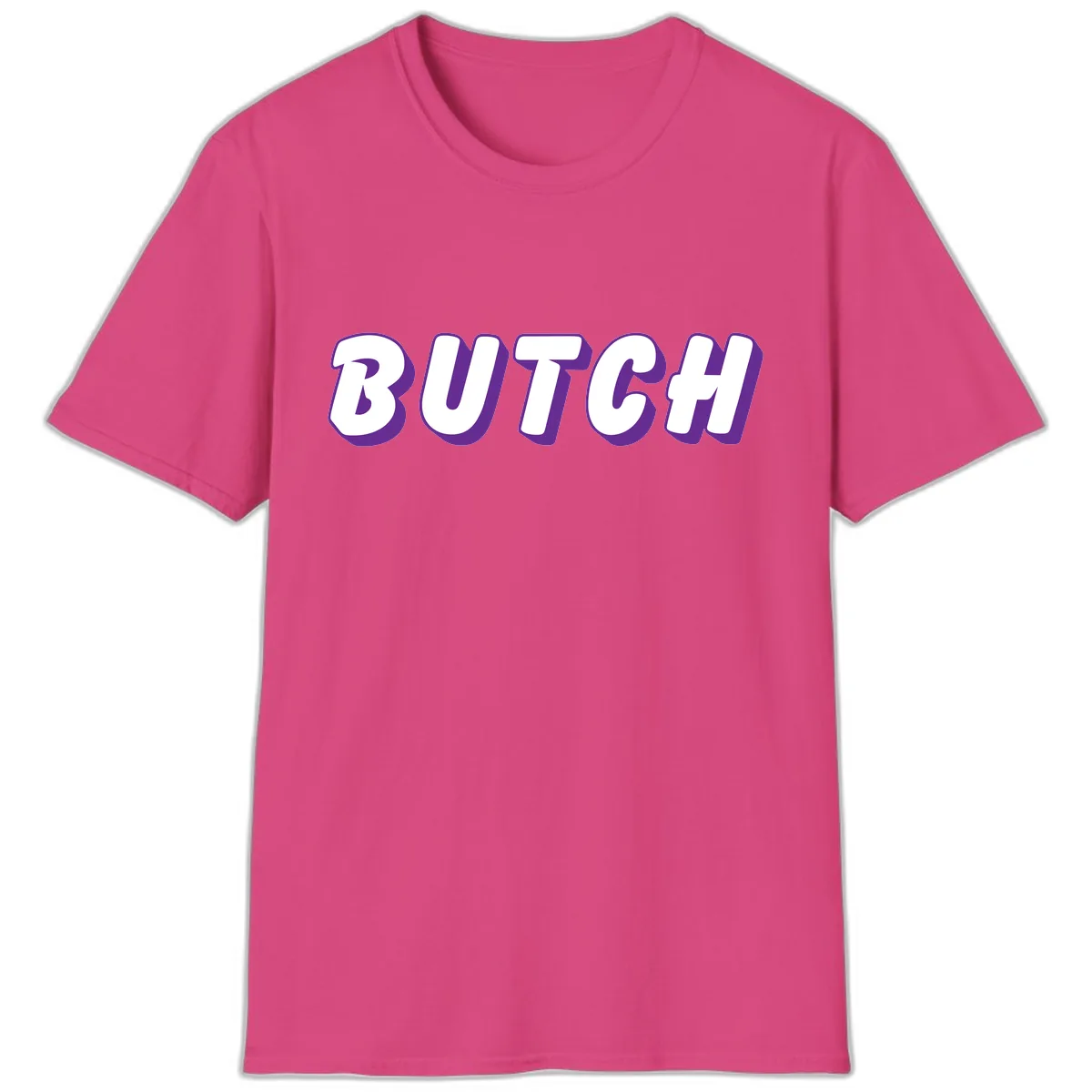 Butch Bold Typography Pride T-Shirt in Heliconia