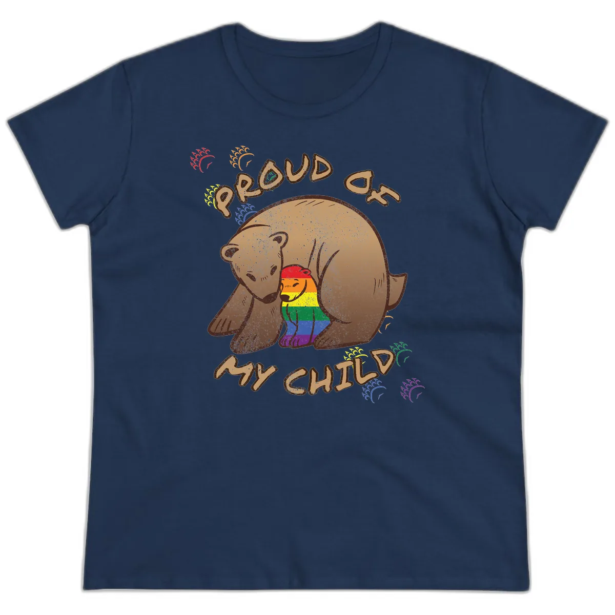 Proud As Shit Bear Pride Ladies Tee in Navy