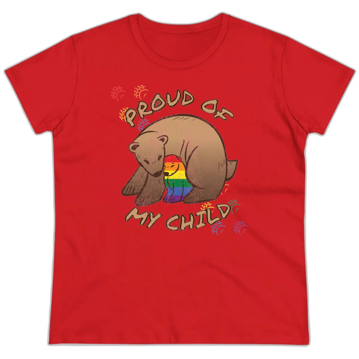 Proud As Shit Bear Pride Ladies Tee in Red