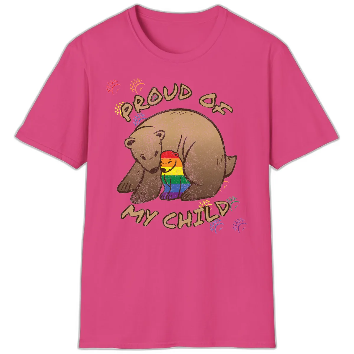 Proud As Shit Bear Pride T-Shirt in Heliconia