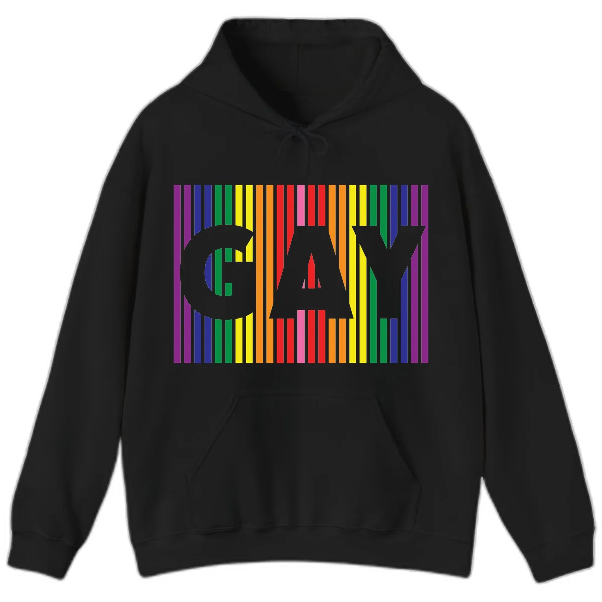 Rainbow Pride Stripes with Cat Silhouette Hoodie in Black