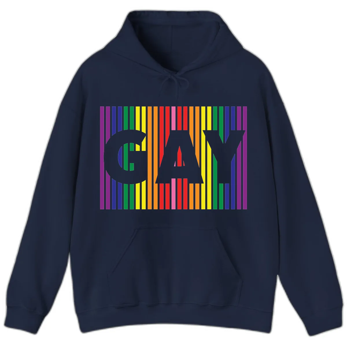 Rainbow Pride Stripes with Cat Silhouette Hoodie in Navy