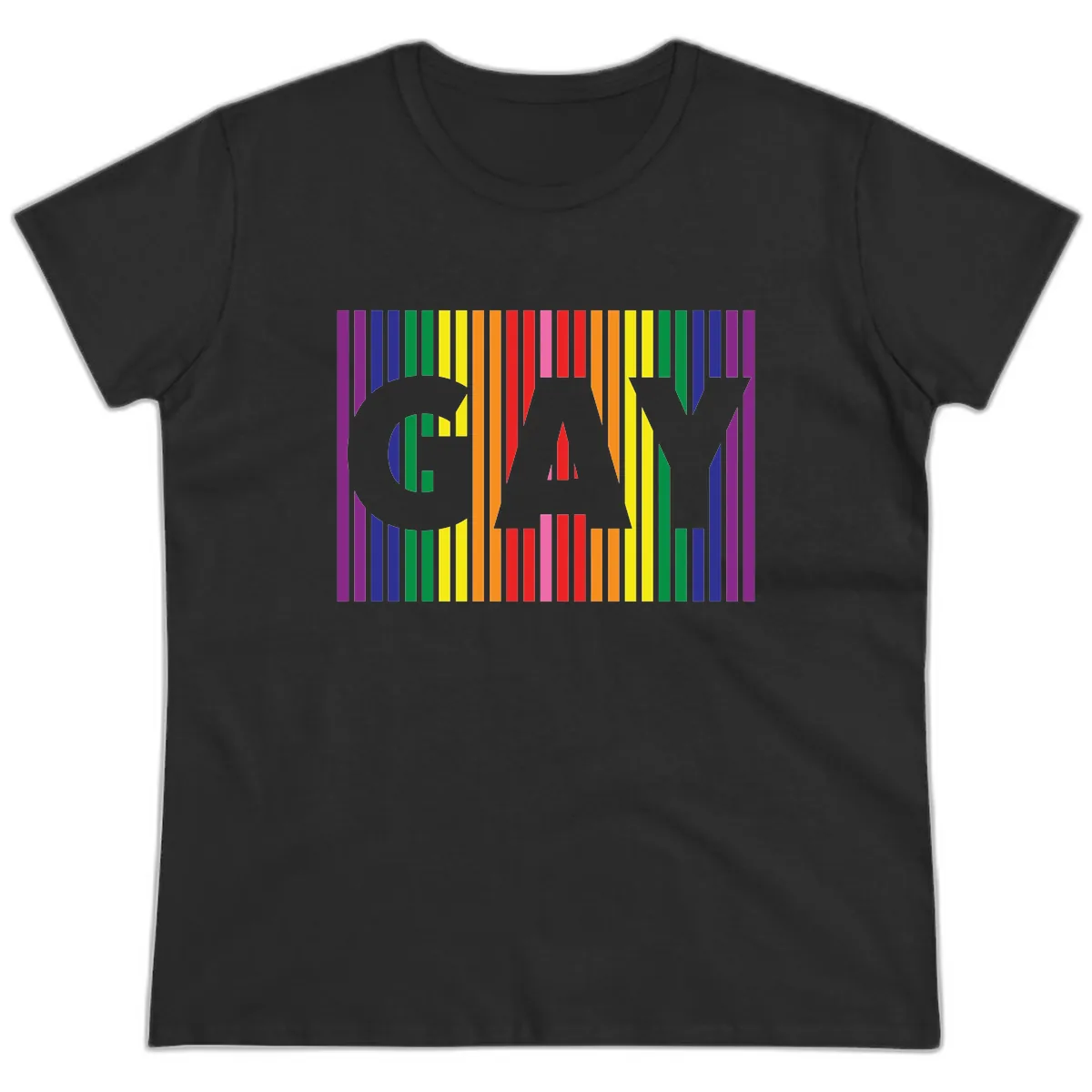 Rainbow Pride Stripes with Cat Silhouette Ladies Tee in Black