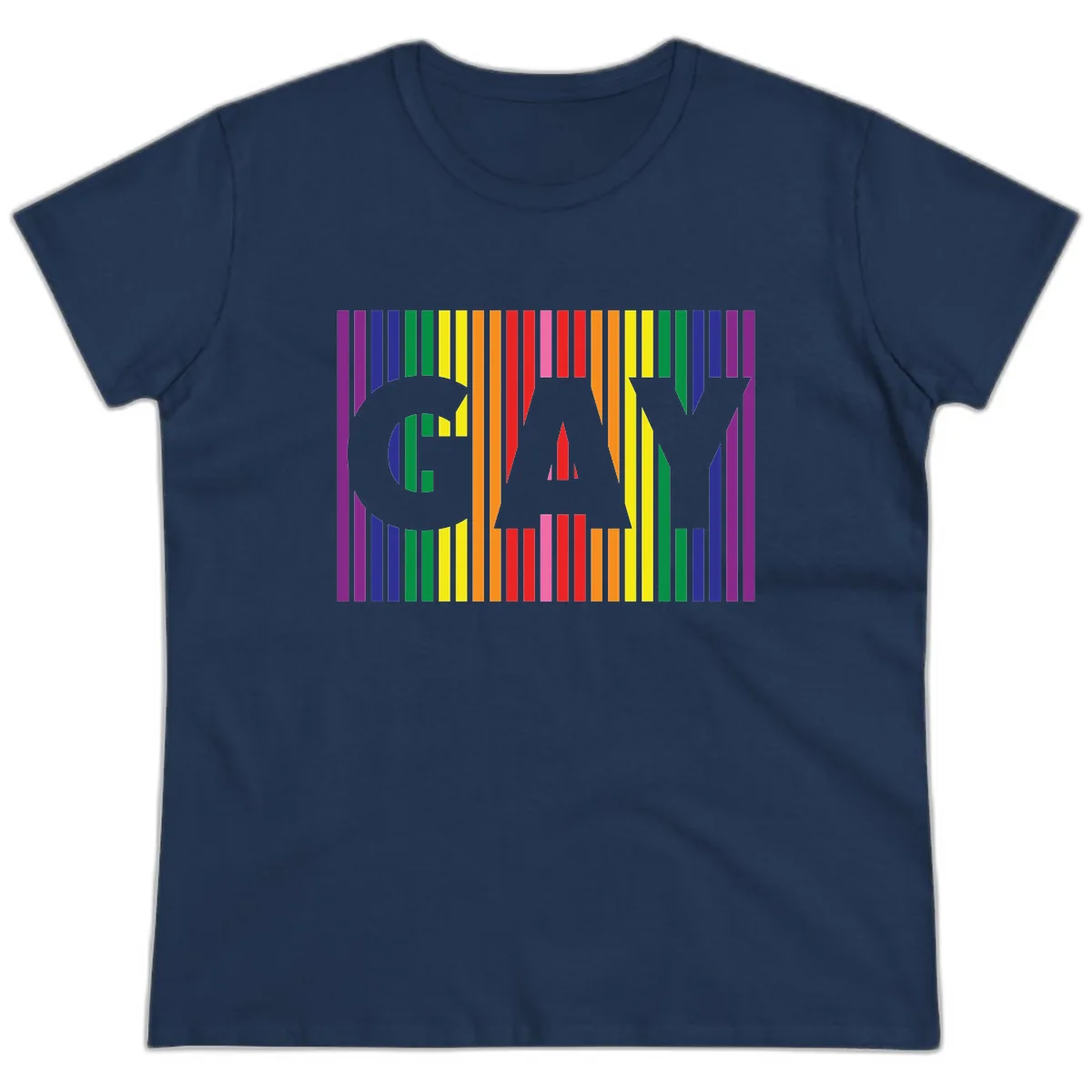 Rainbow Pride Stripes with Cat Silhouette Ladies Tee in Navy