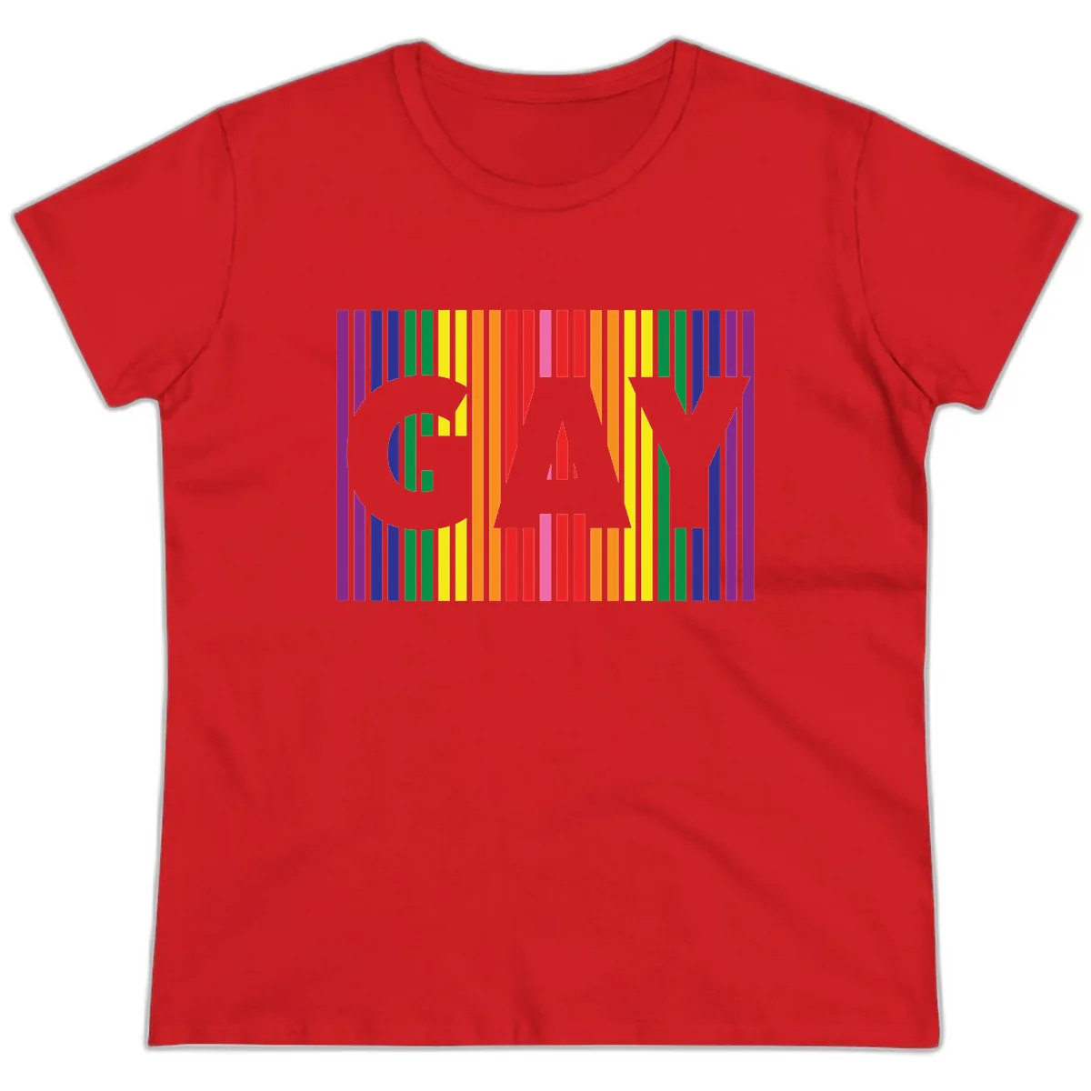 Rainbow Pride Stripes with Cat Silhouette Ladies Tee in Red