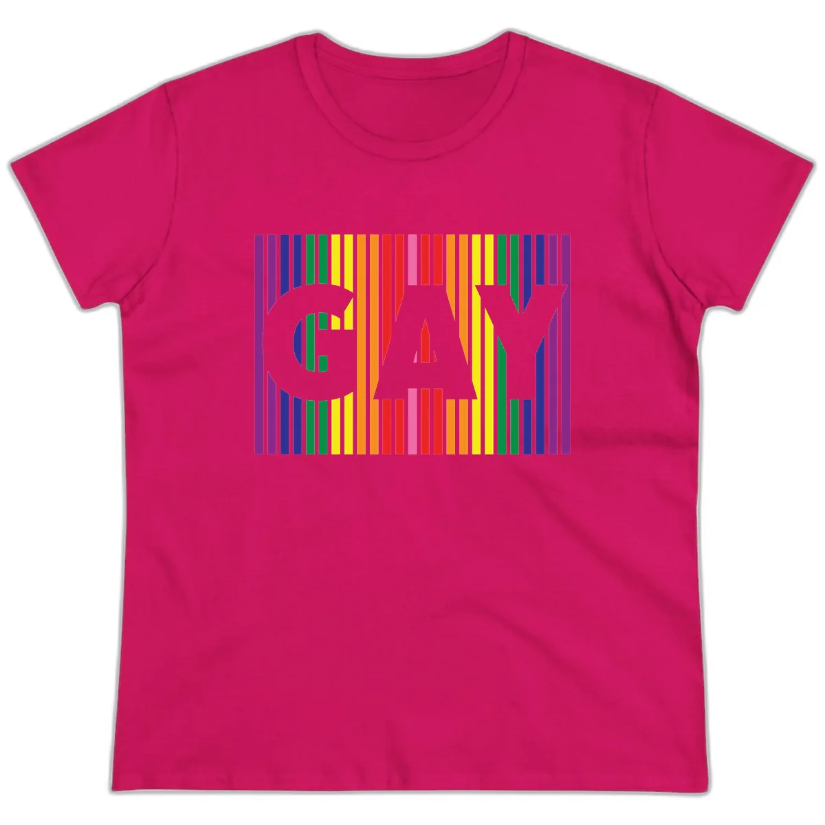 Rainbow Pride Stripes with Cat Silhouette Ladies Tee in Heliconia