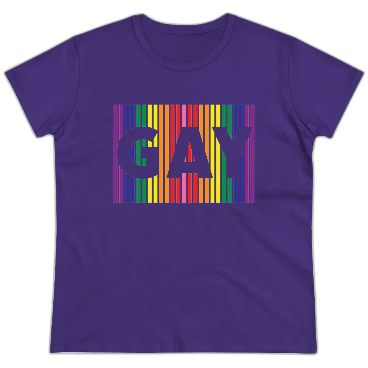 Rainbow Pride Stripes with Cat Silhouette Ladies Tee in Purple