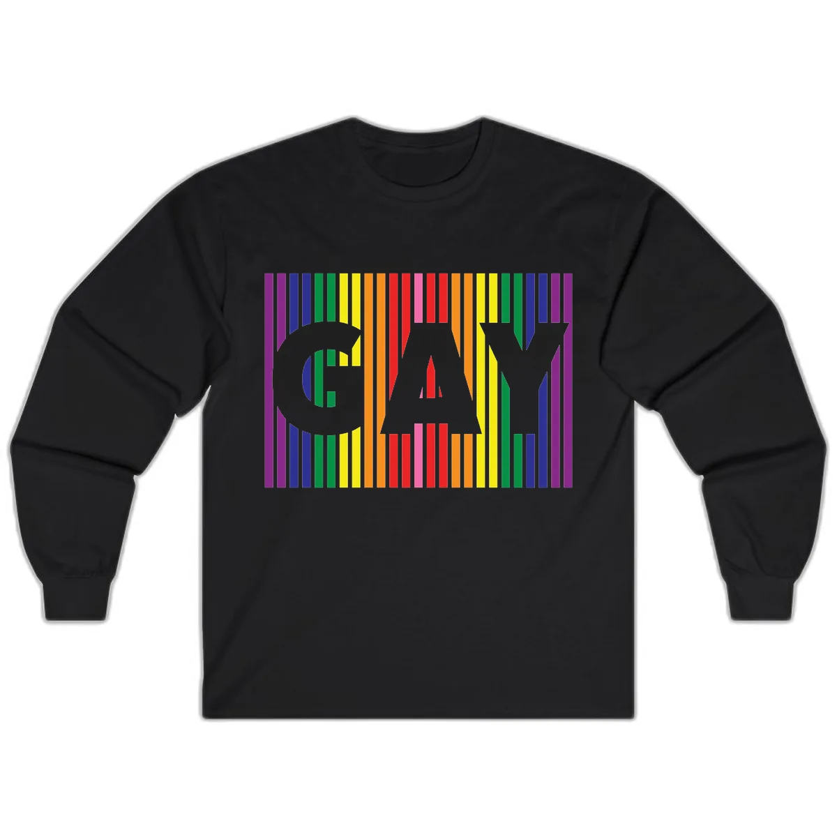 Rainbow Pride Stripes with Cat Silhouette Long Sleeve in Black
