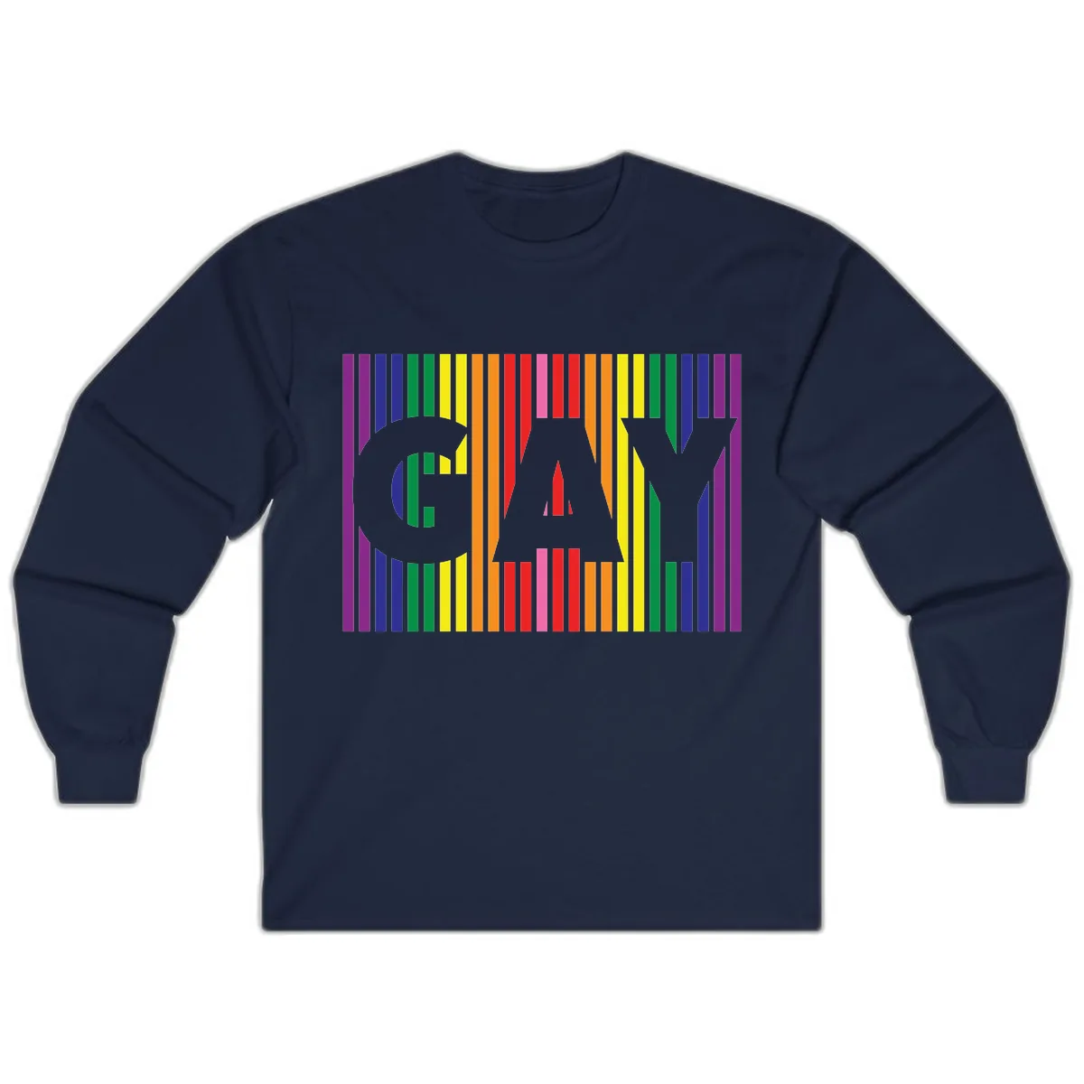 Rainbow Pride Stripes with Cat Silhouette Long Sleeve in Navy