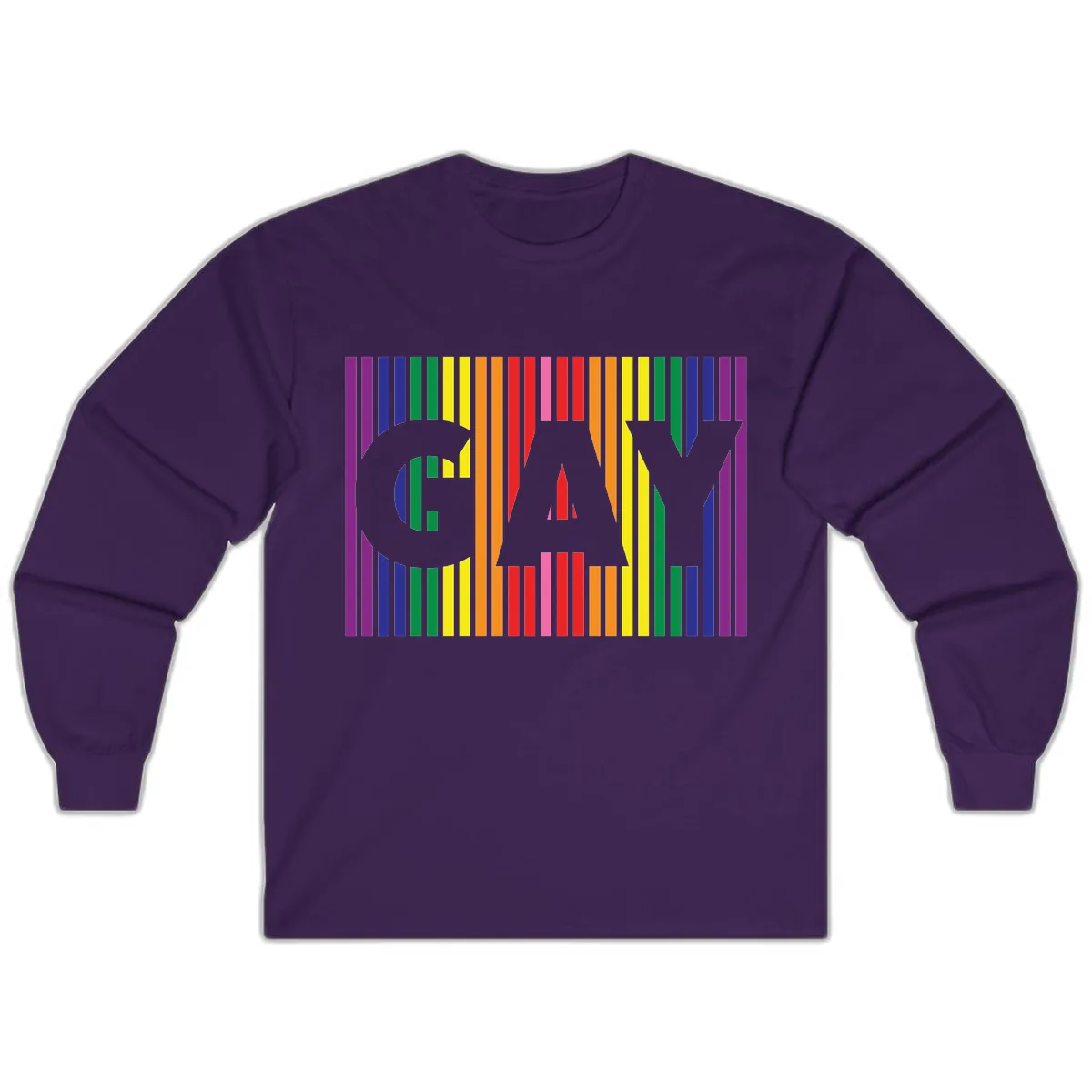 Rainbow Pride Stripes with Cat Silhouette Long Sleeve in Purple