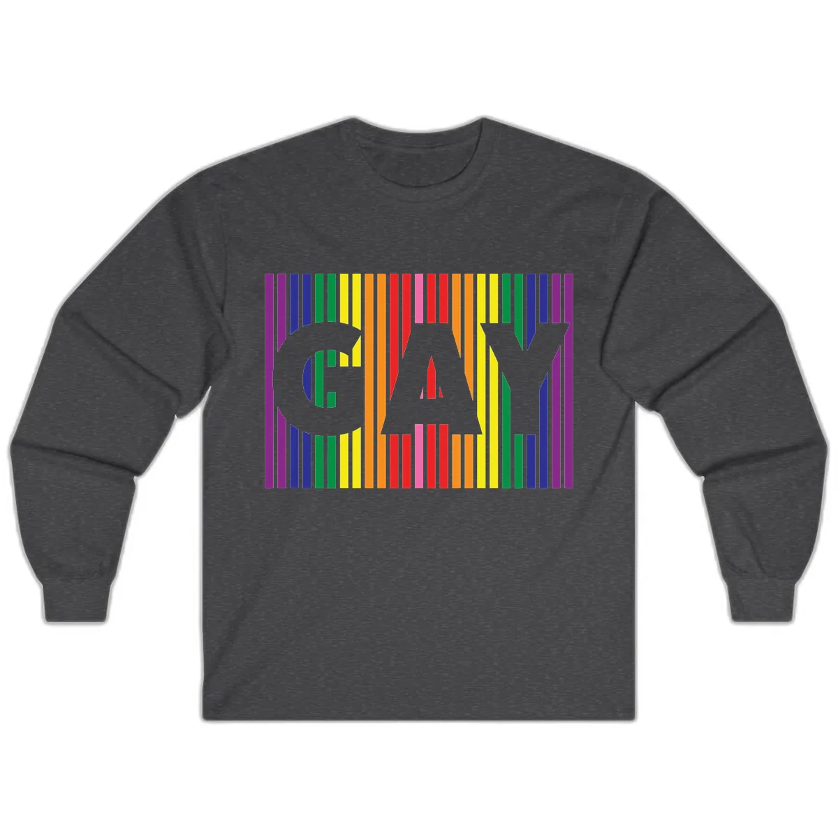 Rainbow Pride Stripes with Cat Silhouette Long Sleeve in Dark Heather