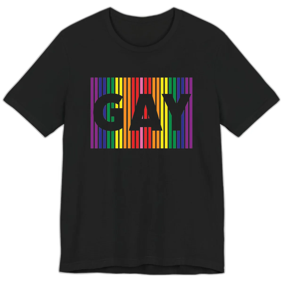 Rainbow Pride Stripes with Cat Silhouette Premium T-Shirt in Black