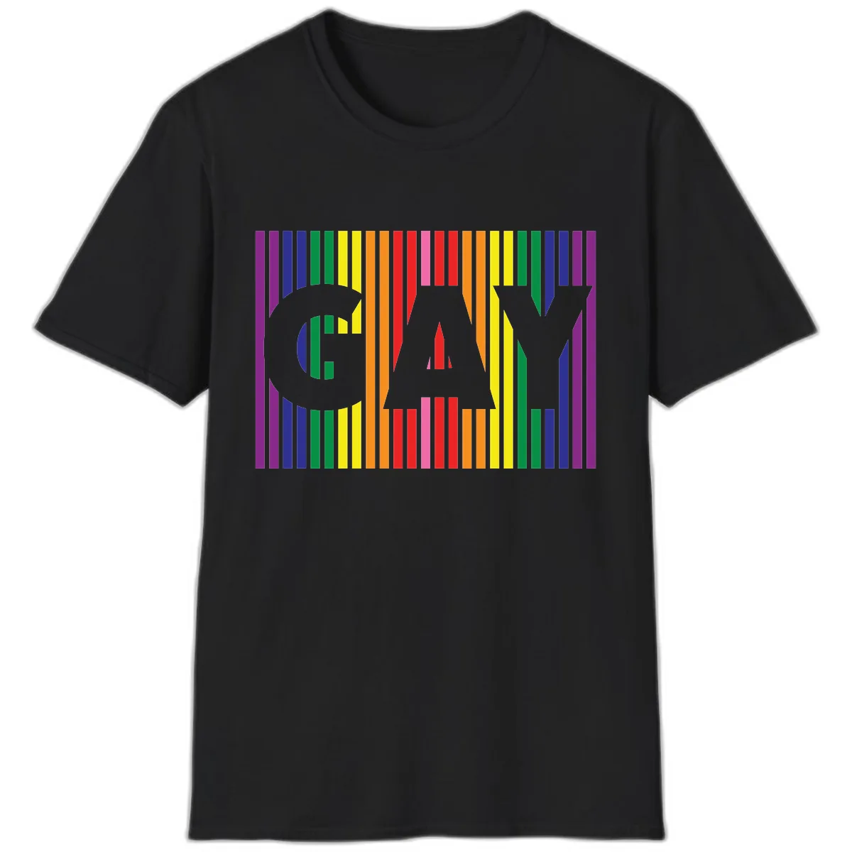 Rainbow Pride Stripes with Cat Silhouette T-Shirt in Black