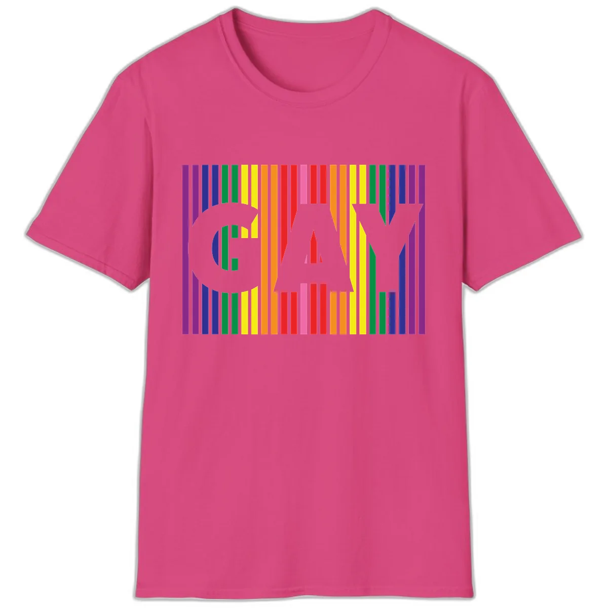 Rainbow Pride Stripes with Cat Silhouette T-Shirt in Heliconia