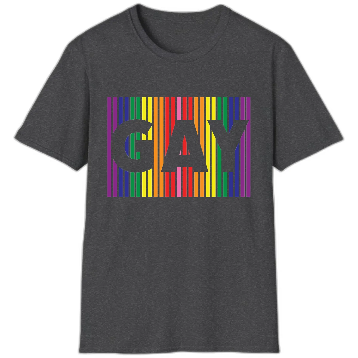 Rainbow Pride Stripes with Cat Silhouette T-Shirt in Dark Heather