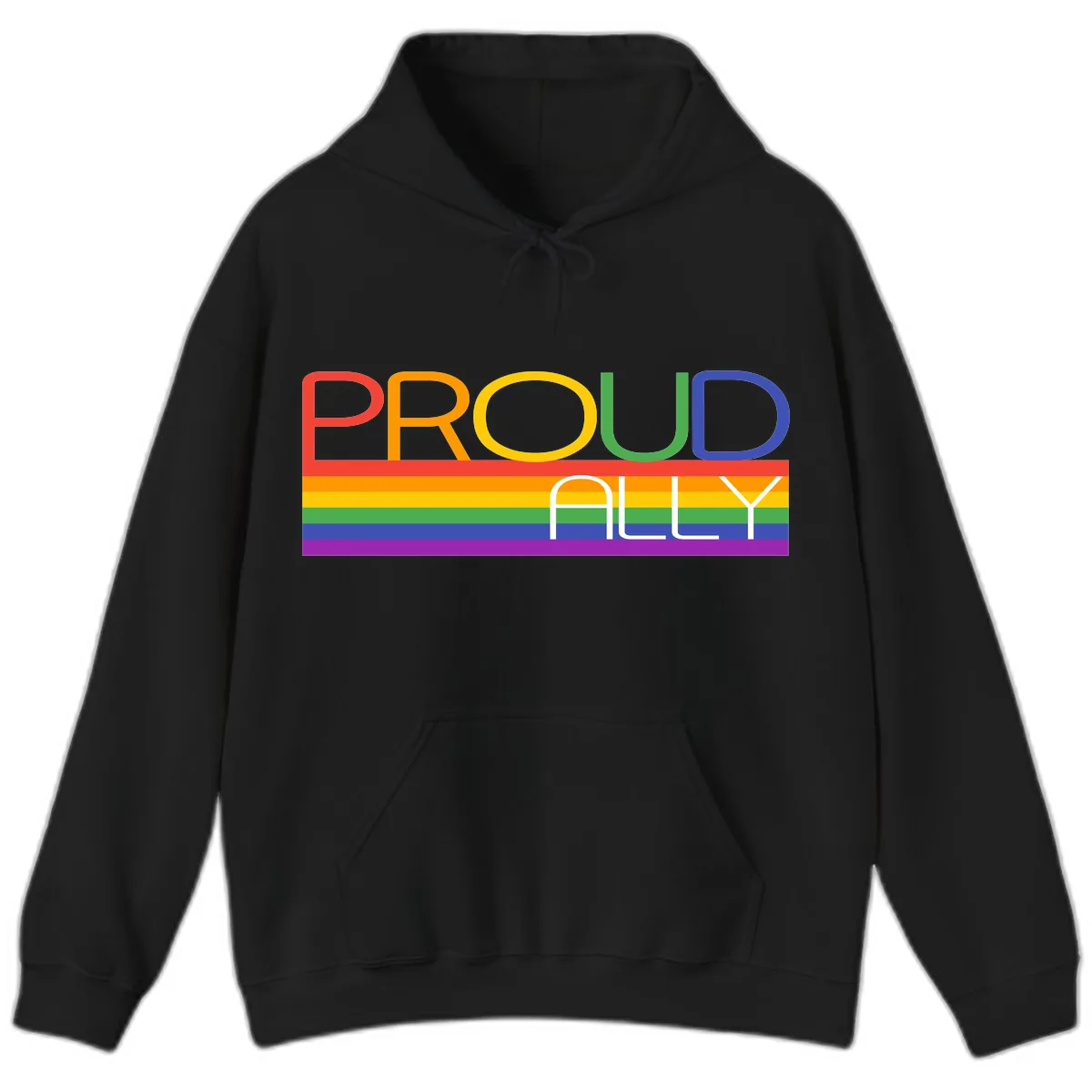 Proud Ally Rainbow Pride Design Hoodie in Black