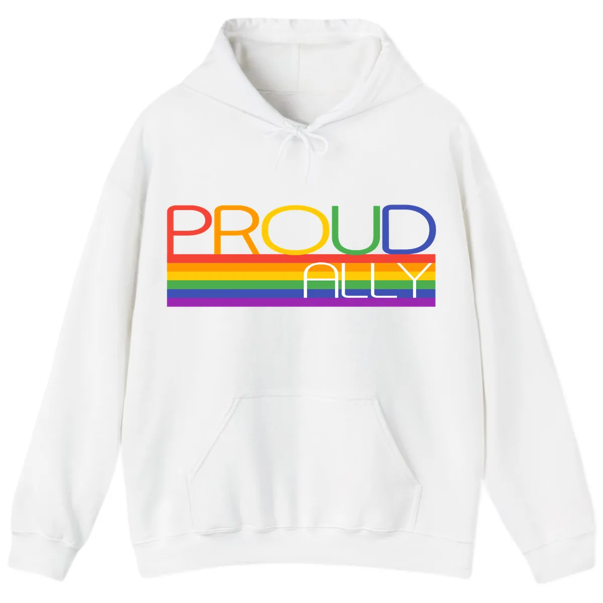 Proud Ally Rainbow Pride Design Hoodie in White