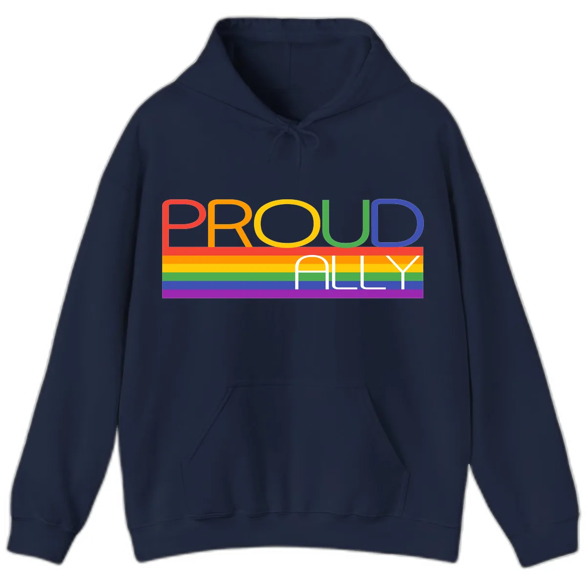 Proud Ally Rainbow Pride Design Hoodie in Navy