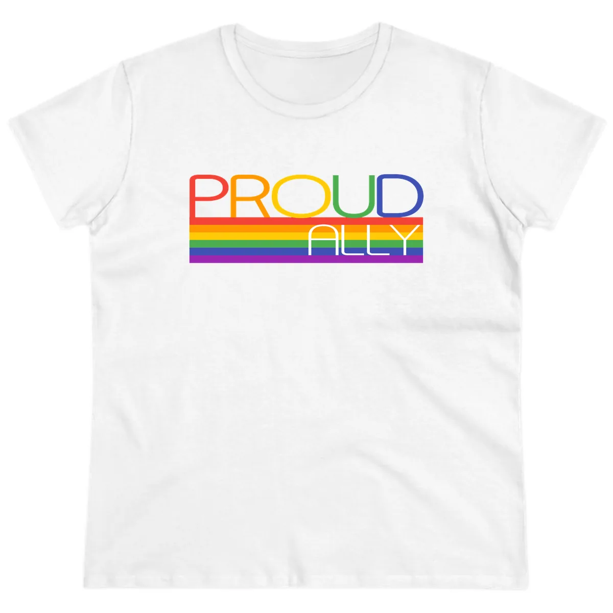 Proud Ally Rainbow Pride Design Ladies Tee in White