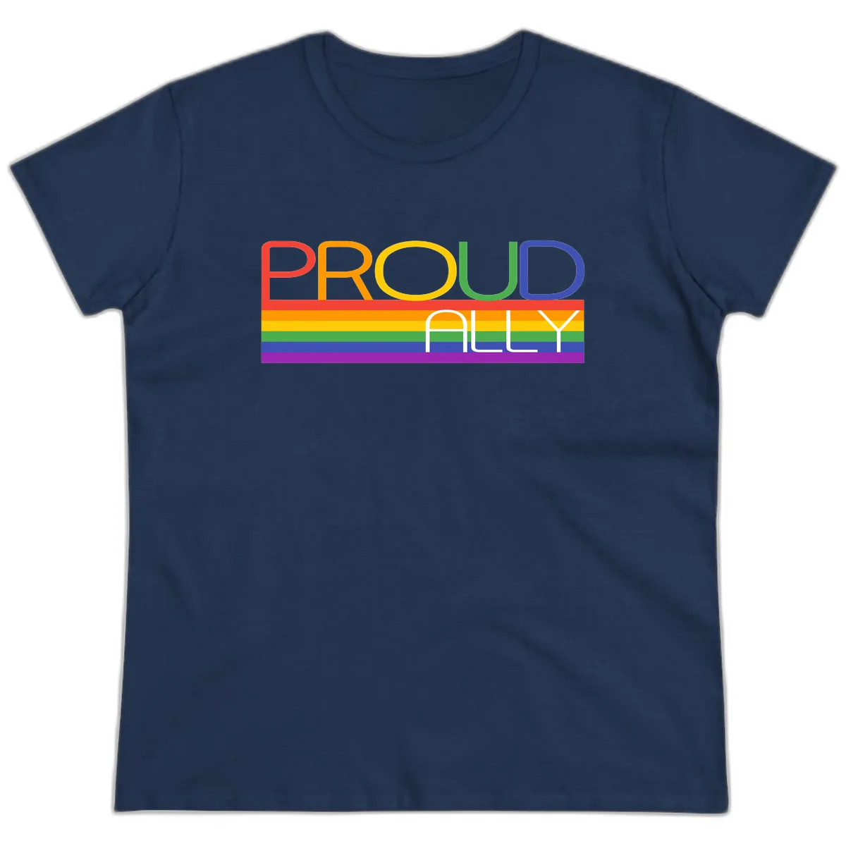 Proud Ally Rainbow Pride Design Ladies Tee in Navy