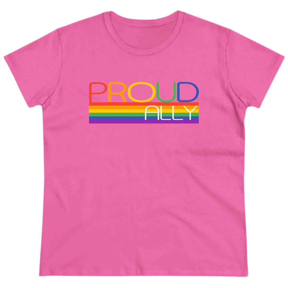 Proud Ally Rainbow Pride Design Ladies Tee in Azalea