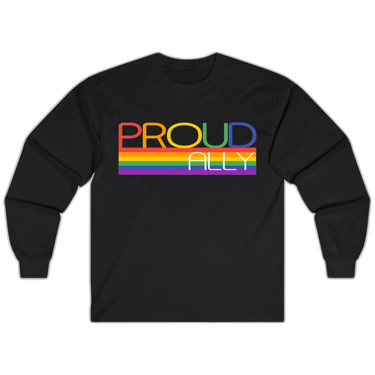 Proud Ally Rainbow Pride Design Long Sleeve in Black