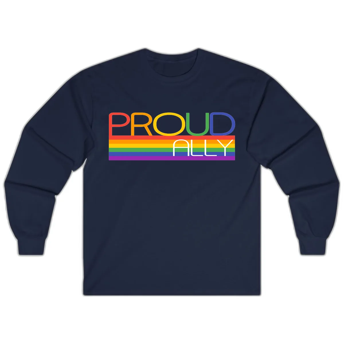 Proud Ally Rainbow Pride Design Long Sleeve in Navy