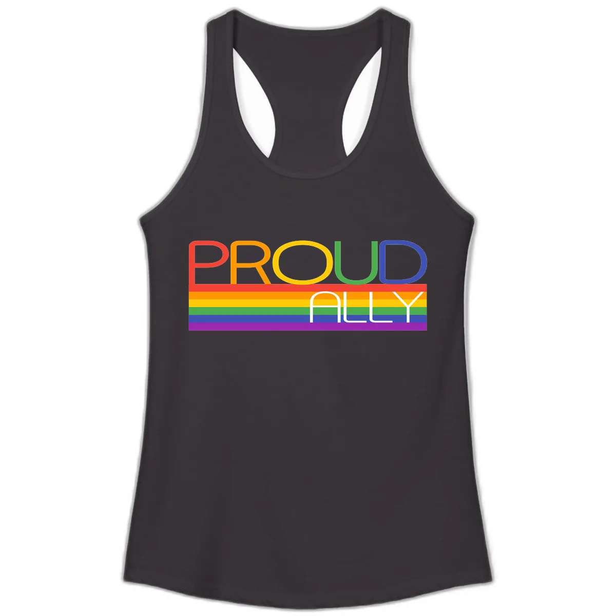 Proud Ally Rainbow Pride Design Ladies Tank in Black